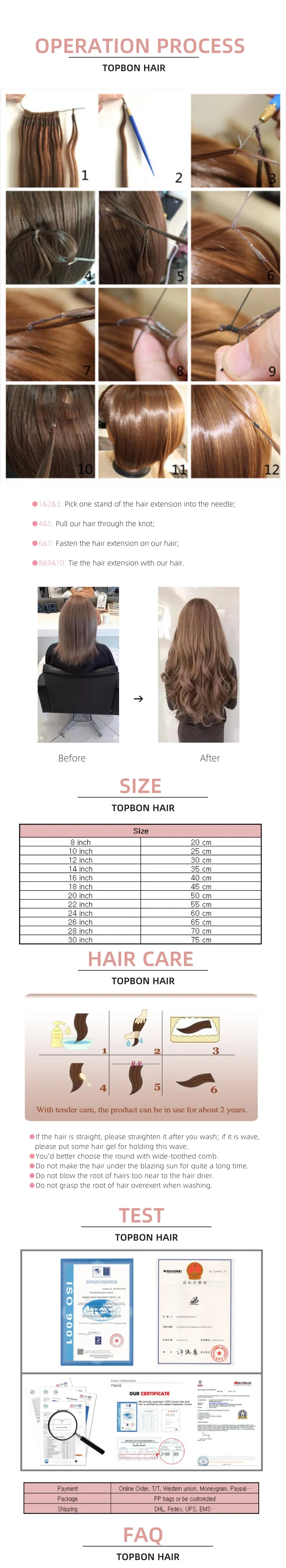 100% Human Virgin Hair, Cheap Price and Top Quality 18inch Human Hair Feather Hair Extension