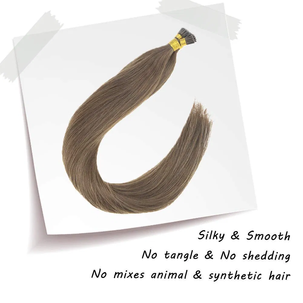 16inch 100% Real Remy Straight I Tip Extensions #6 Light Brown Pre-Ponded Cold Fusion Extensions Human Hair Professional Salon Hair Style 50g/Pack