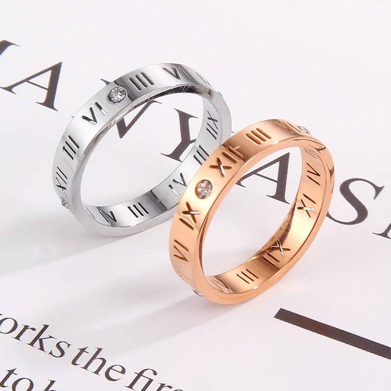 18K Rose Gold Titanium Steel Roman Numeral Ring