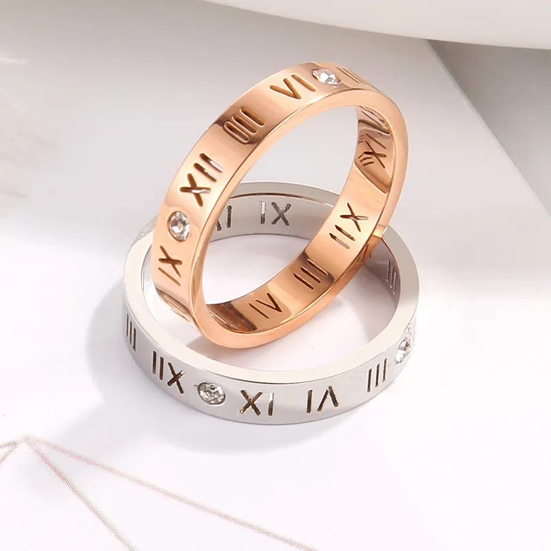 18K Rose Gold Titanium Steel Roman Numeral Ring