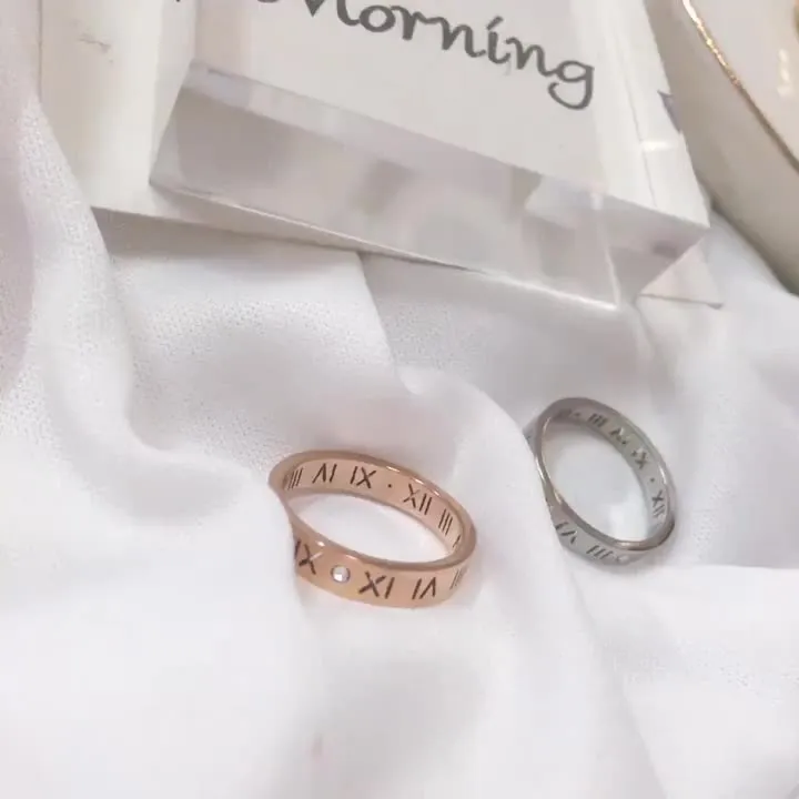 18K Rose Gold Titanium Steel Roman Numeral Ring