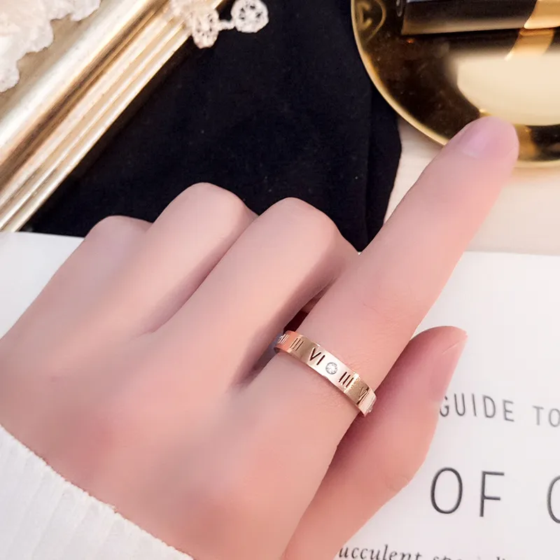 18K Rose Gold Titanium Steel Roman Numeral Ring