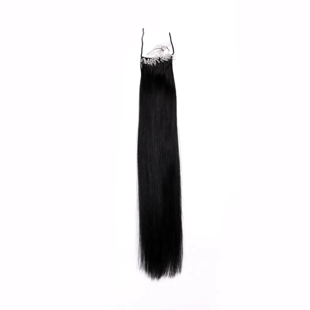 1A# Black Color Straight 22inch Easy Pull Thread Knot Hair Extension Human Hair Remy Hair Virgin Hair with Transparent Fish Silk Thread