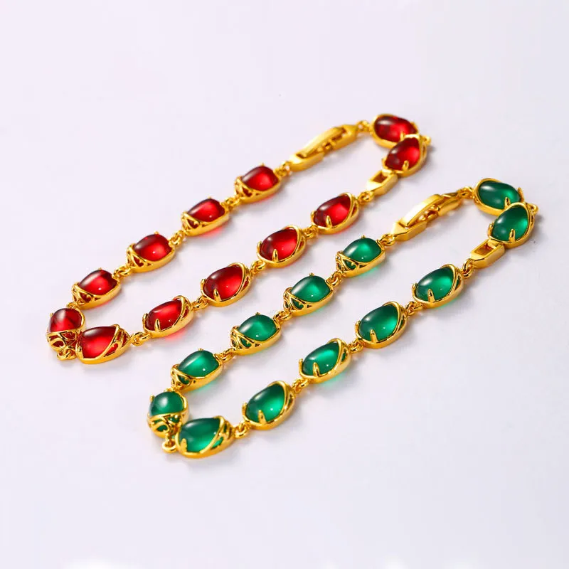 2021 New Bracelet Copper Alloy 24 K Gold Plating with Artificial Jasper