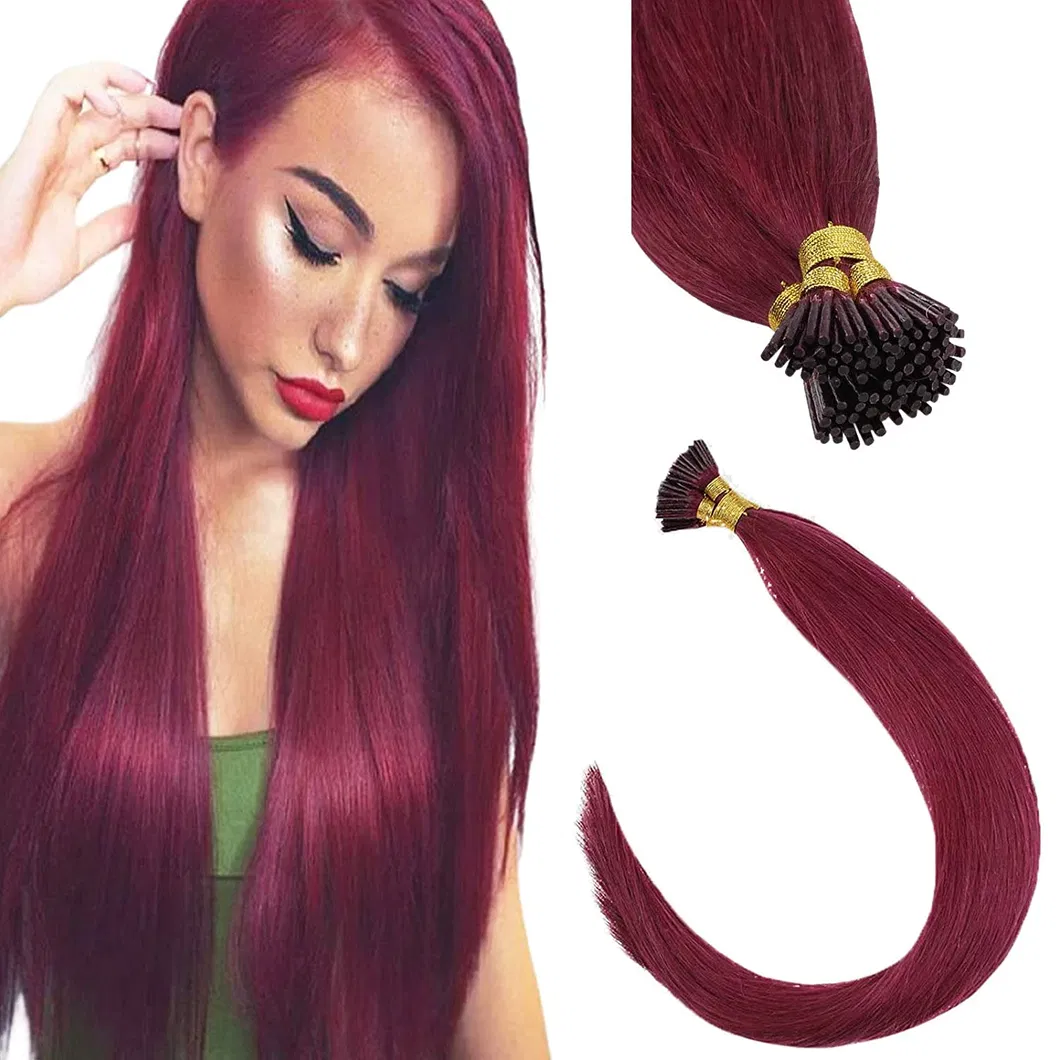 22inch I Tip Human Hair Extensions 100% Remy Hair Extensions #Burgundy Stick Tip Hair Extensions Human Hair 50g/Pack