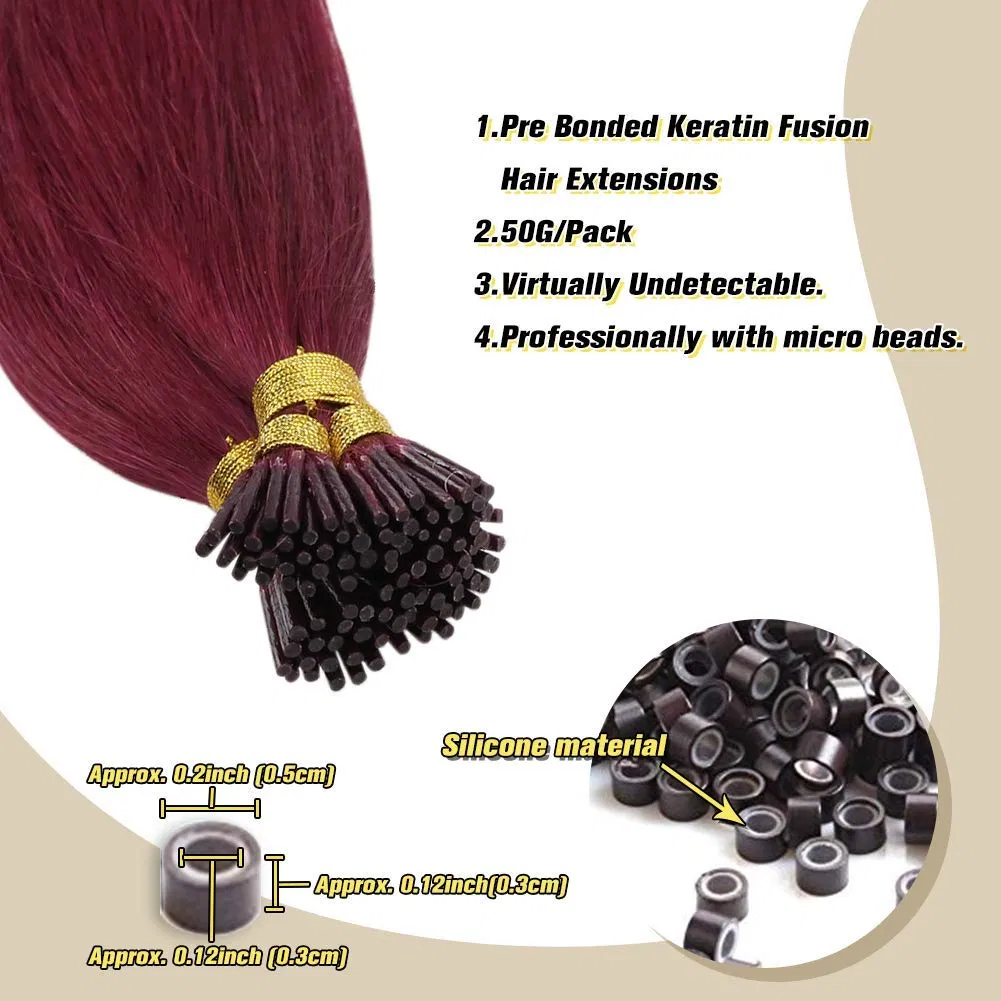 22inch I Tip Human Hair Extensions 100% Remy Hair Extensions #Burgundy Stick Tip Hair Extensions Human Hair 50g/Pack