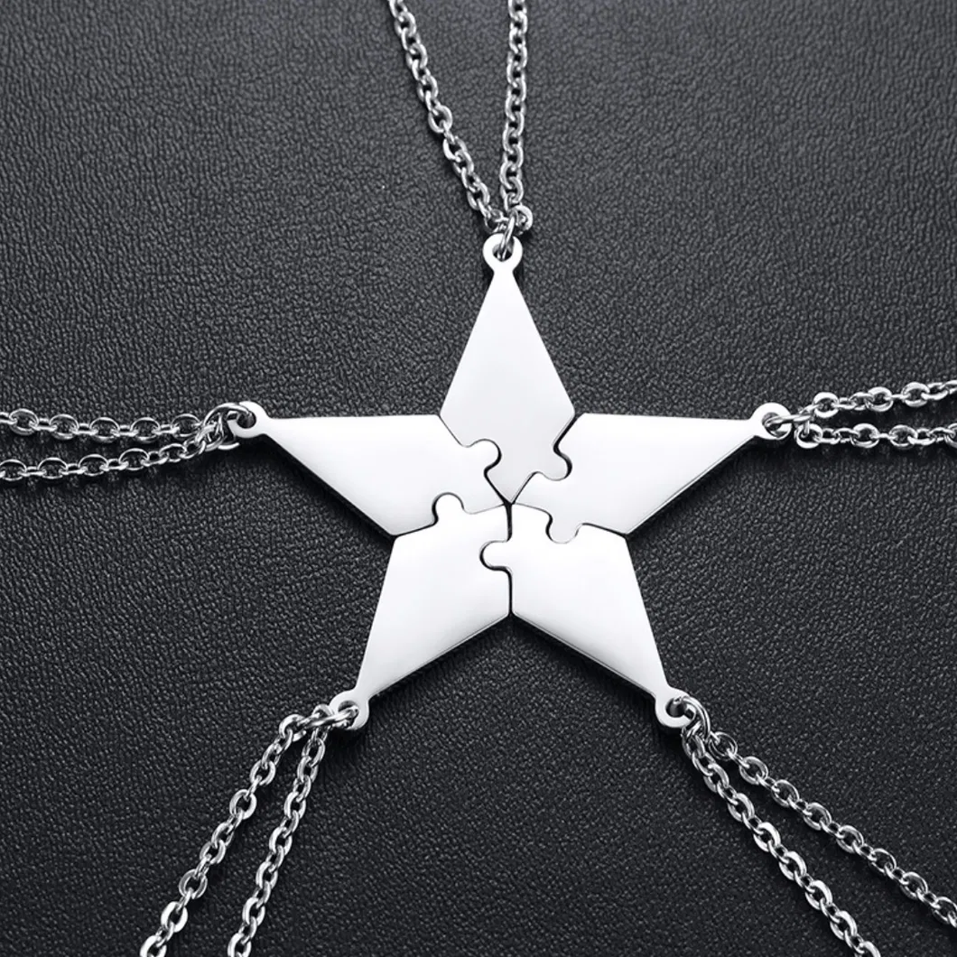 5/6 People Heart Puzzle Family Friendship Pendant Titanium Steel Pentagram Jewelry Can Be DIY Lettering