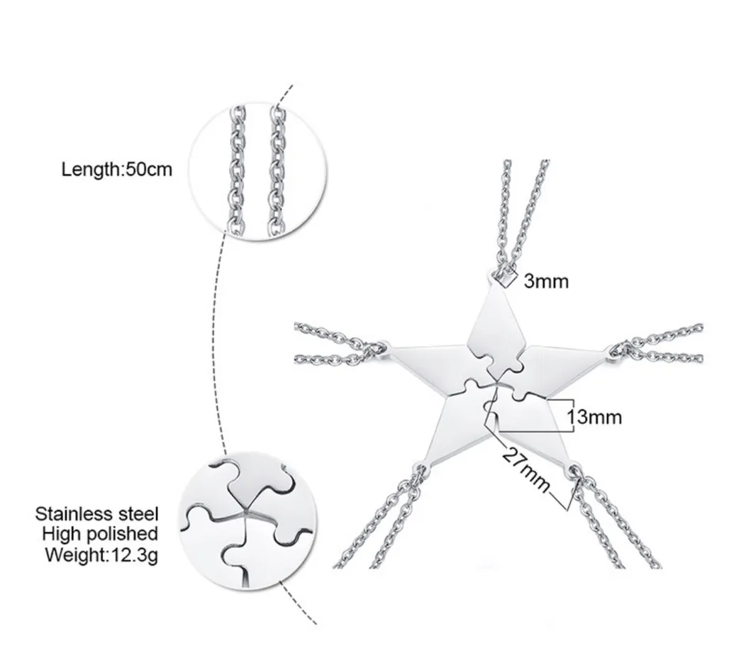 5/6 People Heart Puzzle Family Friendship Pendant Titanium Steel Pentagram Jewelry Can Be DIY Lettering