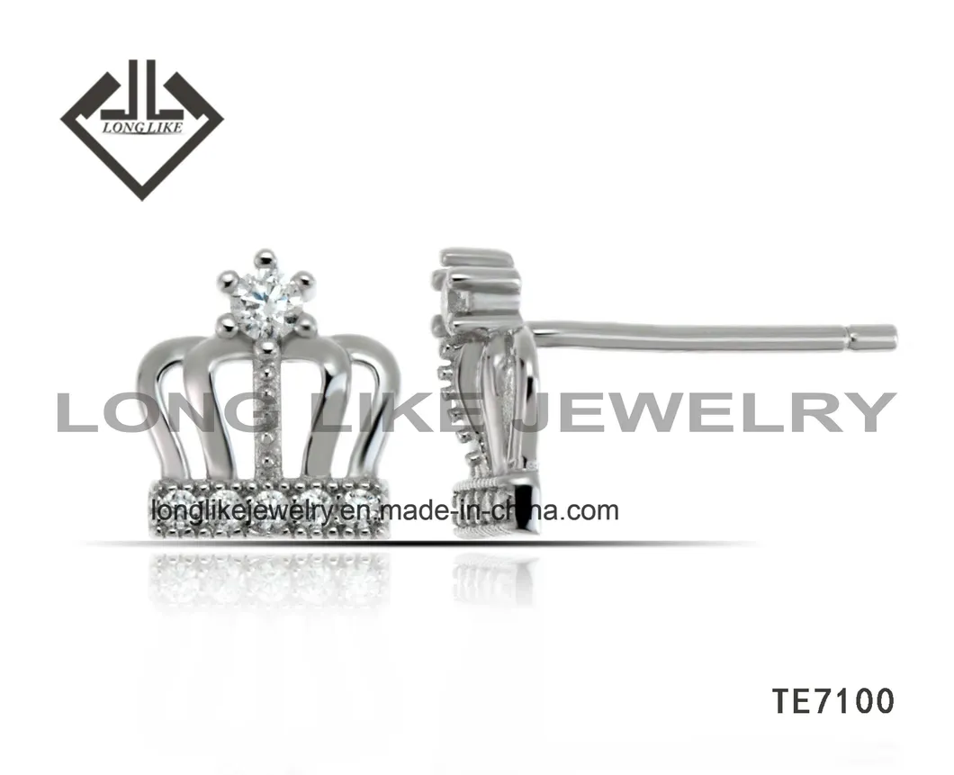 925 Hotselling Silver Crown Paved Earrings Simple and Nice for Girls