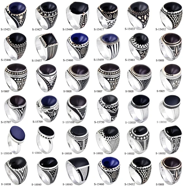925 Silver Jewelry Plain Silver Enamel Men Rings