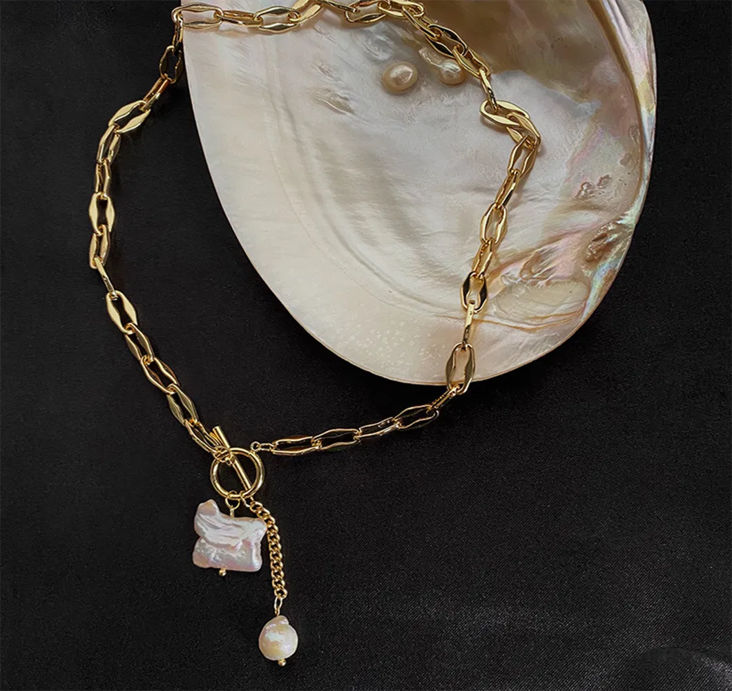 925 Sterling Silver & Baroque Freshwater Pearl Necklace Fashion Jewelry Jewellery