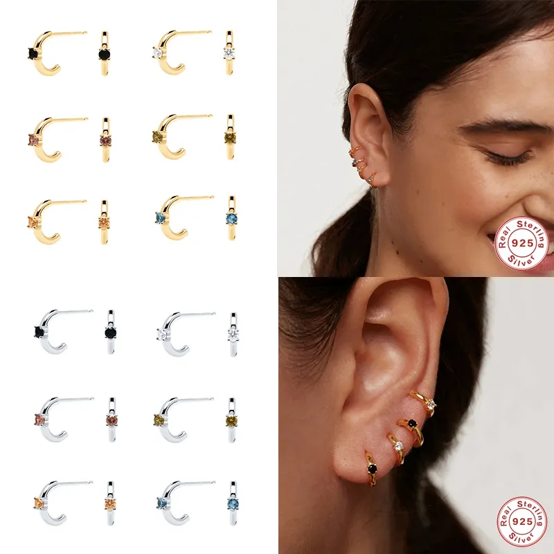 925 Sterling Silver Champagne Geometry Small Stud Earrings