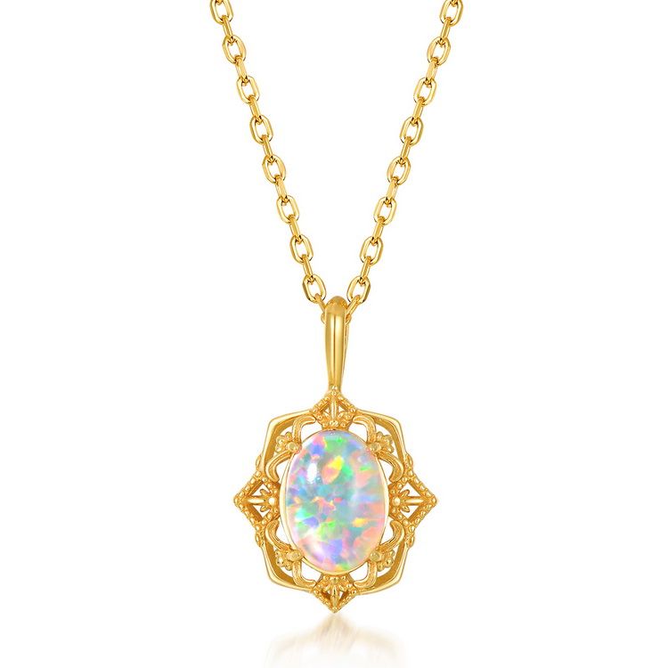 925 Sterling Silver Gold Plated Jewelry Vintage Pattern Synthetic Opal Pendant for Fashion Women Jewelry Gift