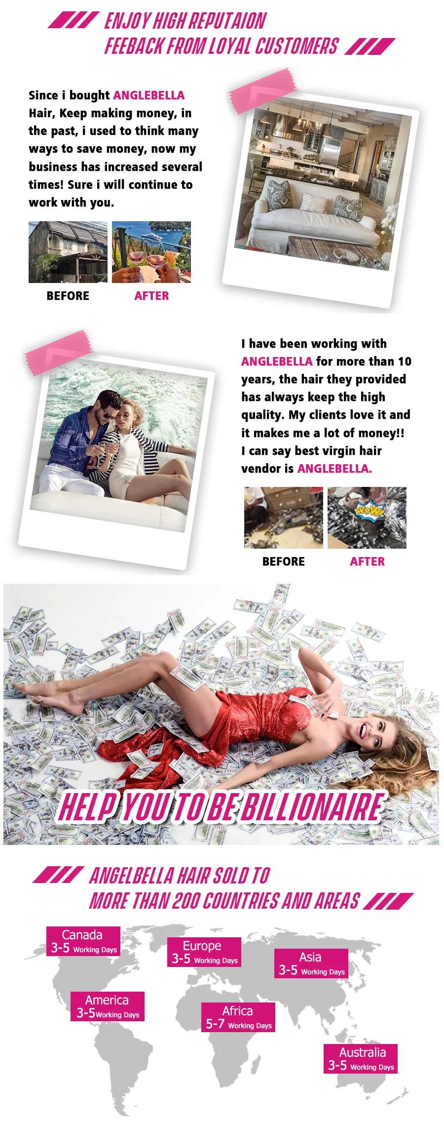 Angelbella 100% Human Hair Weaving Ombre Deep Curly Super Double Drawn Hair Bundles Weave