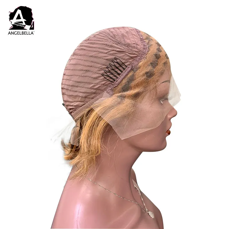 Angelbella Brazilian Human Raw Remy Hair Wigs 4/6/27# Highlight Short Lace Front Wig 150% Density Natural Wavy 13X4 Front Lace Wigs