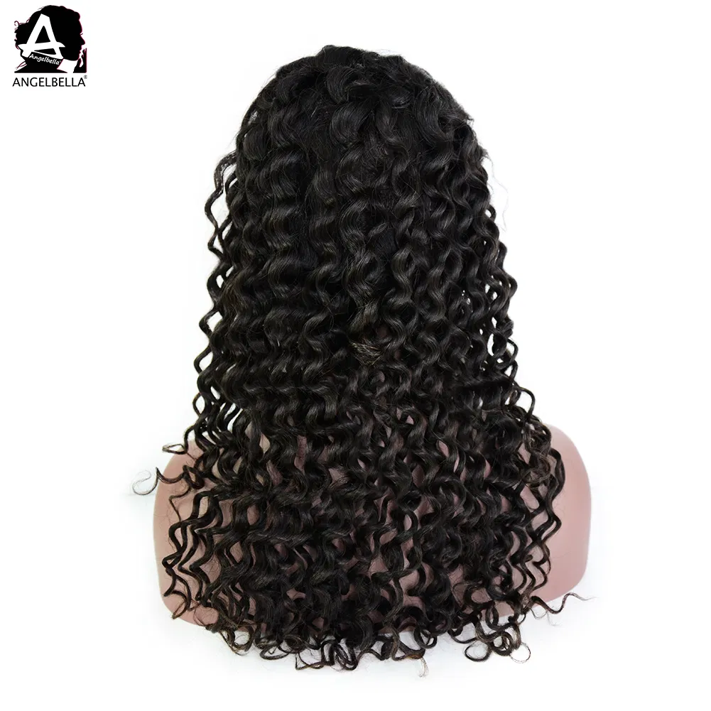 Angelbella Natural Brazilian Front Lace Wig Deep Wave Virgin Hair Wigs