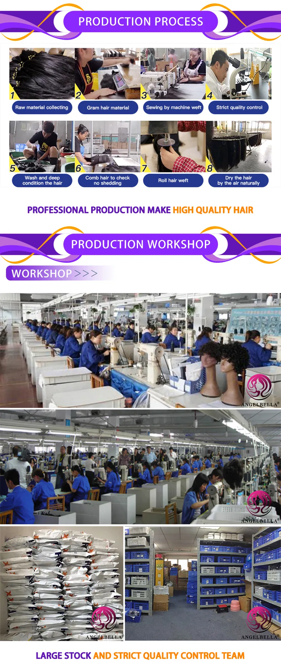 Angelbella New Styles Spring Wave Hair Bundles 1b# Virgin Human Hair