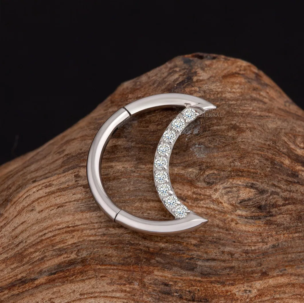 ASTM F136 Titanium Prong Setting Zircon Crescent Moon Shaped Nose Ring Hoop Jewelry 16g 1.2*8*10*12*14