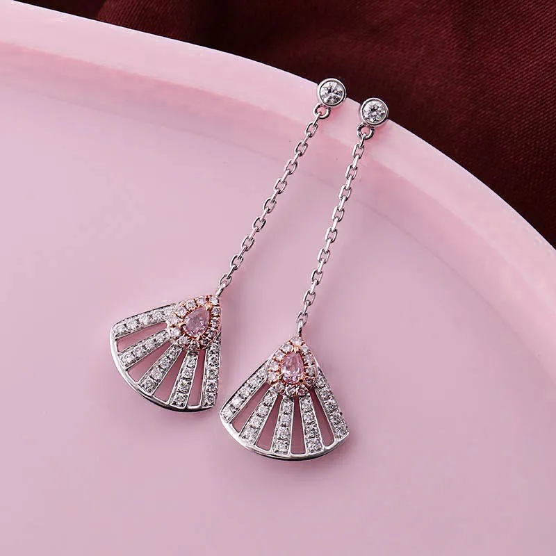 Au750 18K White Gold Earrings in Jewelry Set with Nice Pink Pear Natural Diamond for Christmas Gift