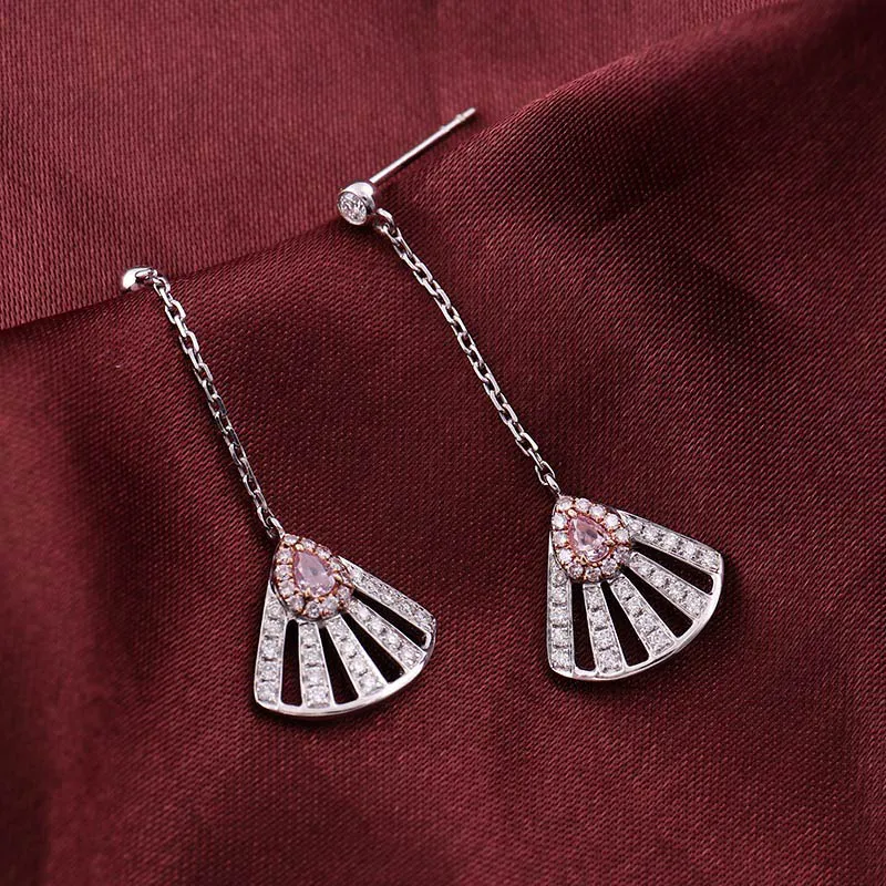 Au750 18K White Gold Earrings in Jewelry Set with Nice Pink Pear Natural Diamond for Christmas Gift