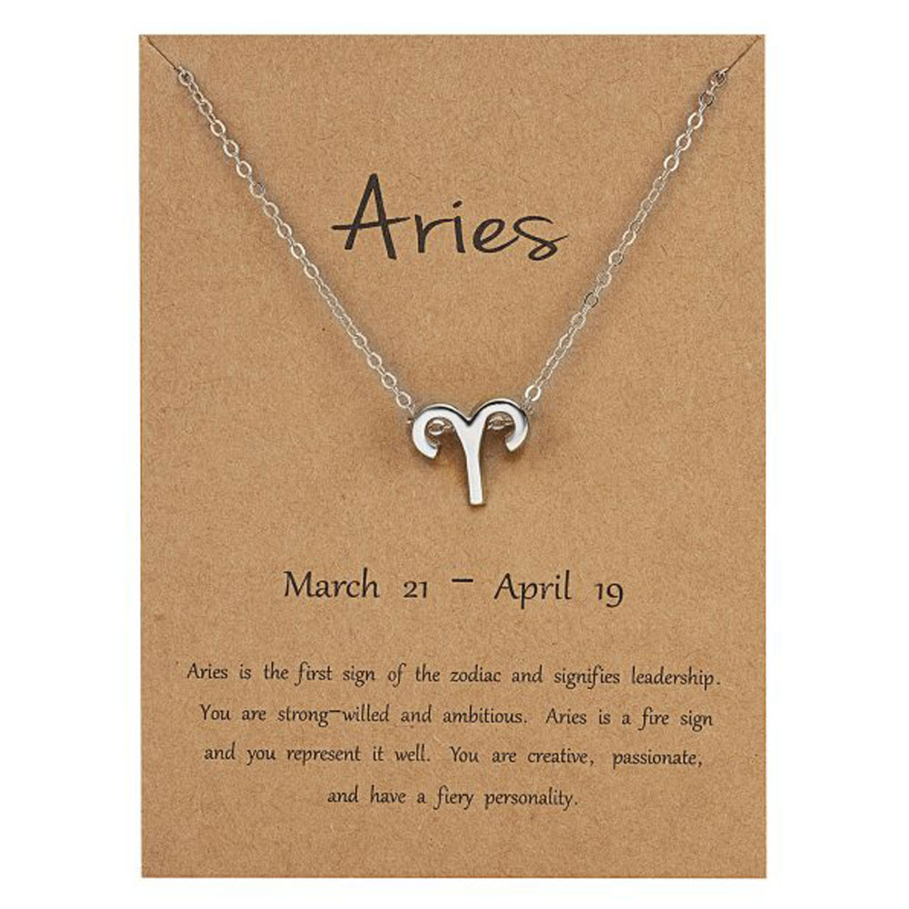 Birthday Gift Gold Plated 12 Zodiac Sign Pendant Wish Card Charm Gold Chain Choker Astrology Necklace Jewelry for Women