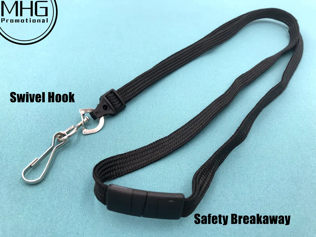 Black 10mm Flat Breakaway Neck Lanyard with Swivel Hook