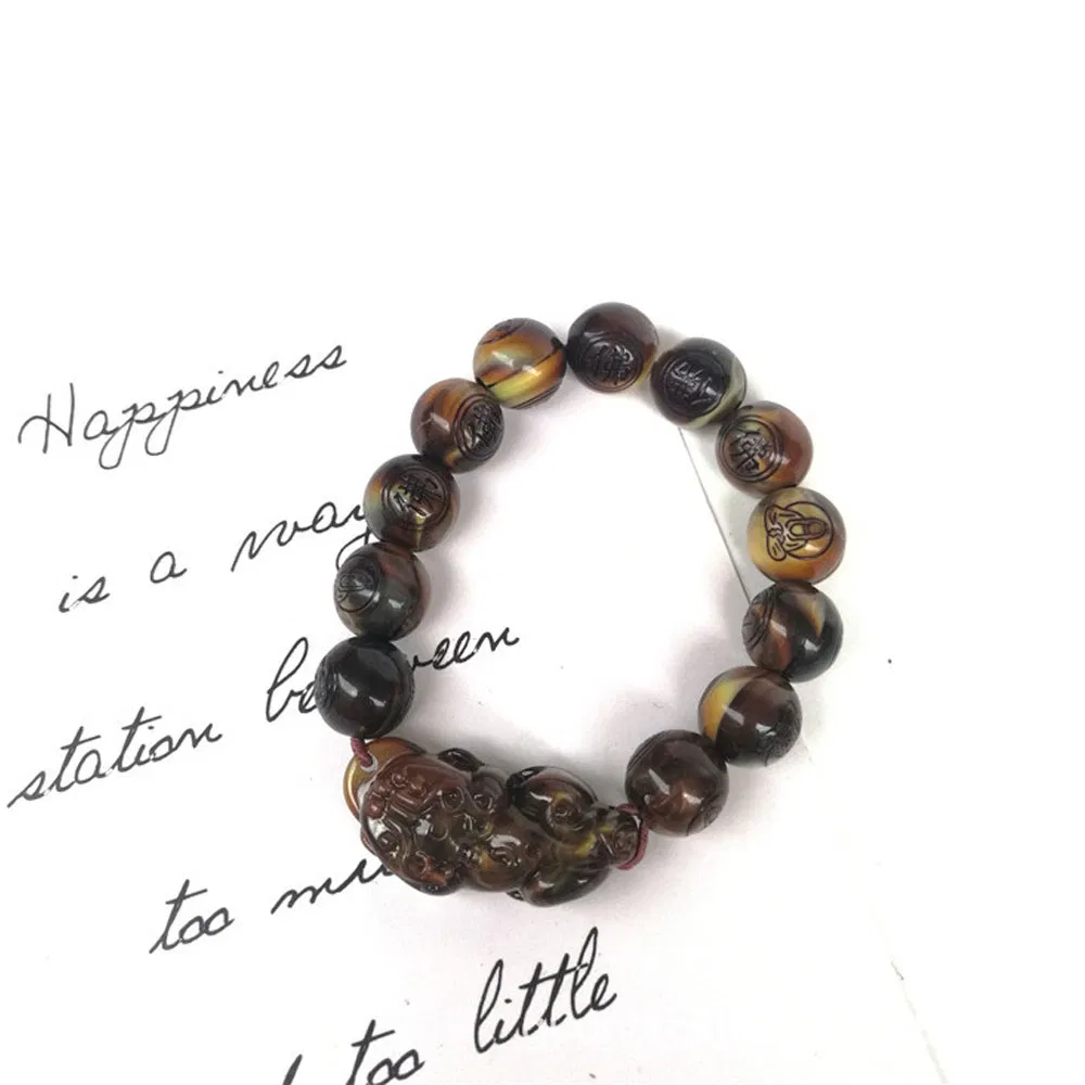 Bless Jade Bracelet Lucky Charm Jade Bead Pixiu Bracelet Attract Wealth Good Luck Dark Green Pi Yao Jade Bracelet