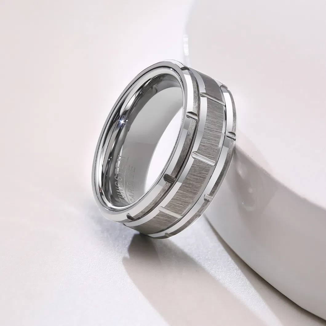 Blue and Black Tungsten Steel 8mm Men′ S Ring Single Inlaid Zircon Ring