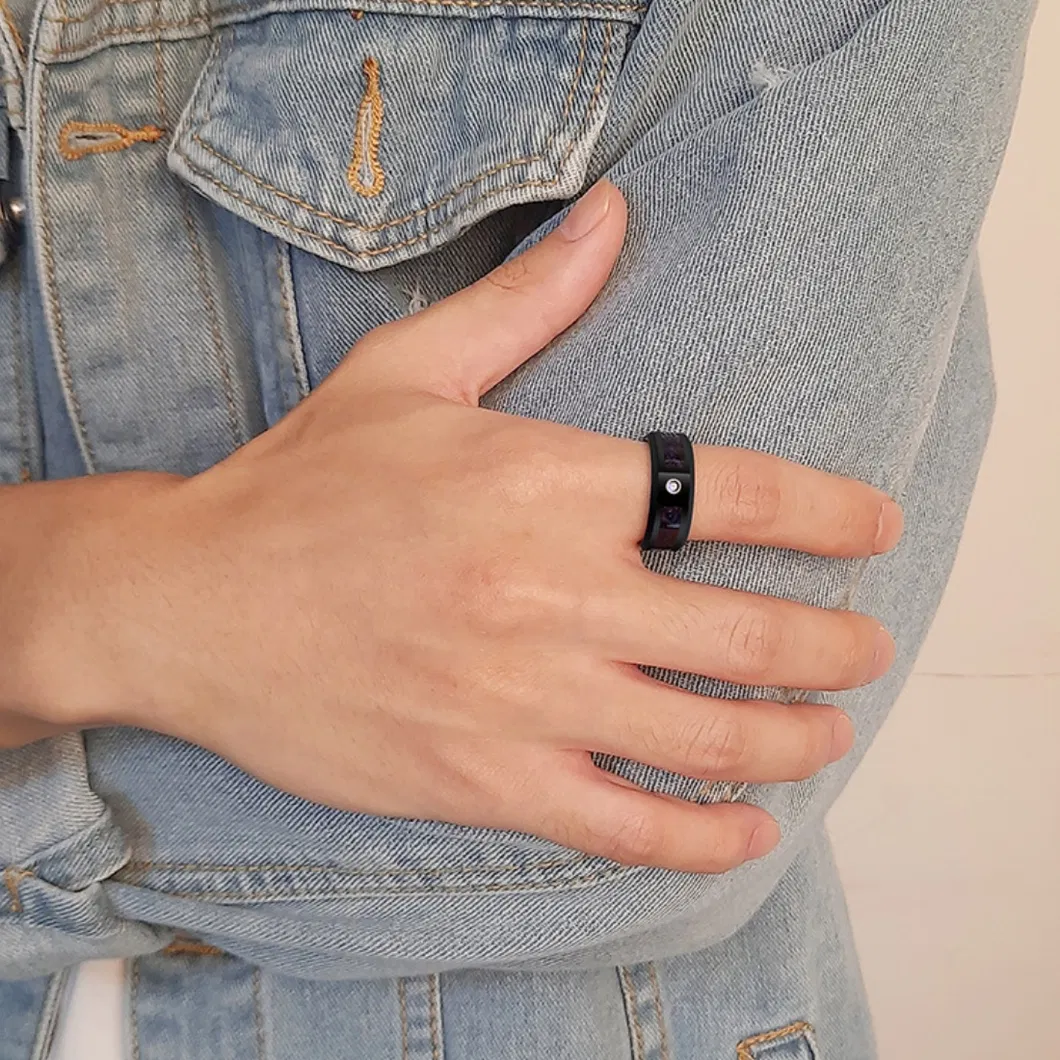 Blue and Black Tungsten Steel 8mm Men′ S Ring Single Inlaid Zircon Ring