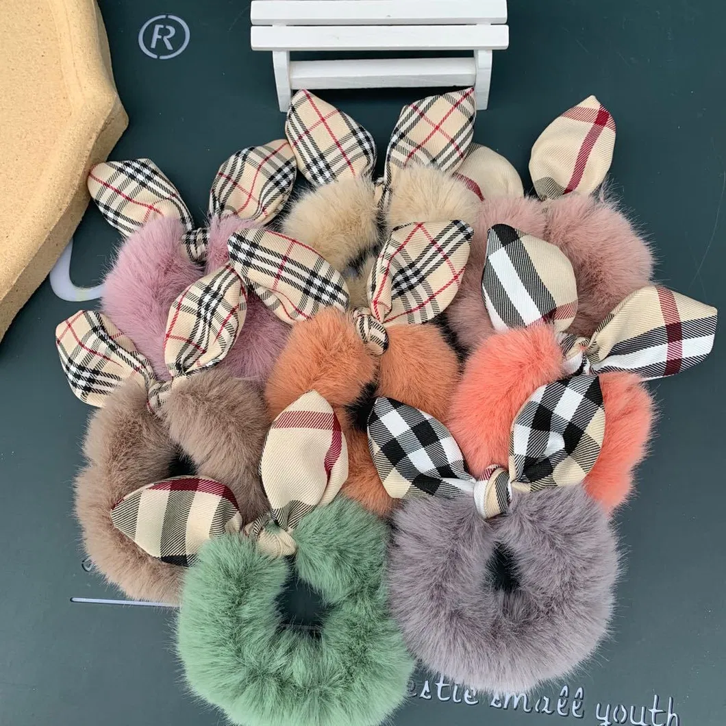 Bowknot Plush Scrunchies Hair Ties Elastics Soft Bow Knotted Rubber Bands Fur Hair Scrunchy Bobbles Ponytail Holder for Women Girls Thick Hair