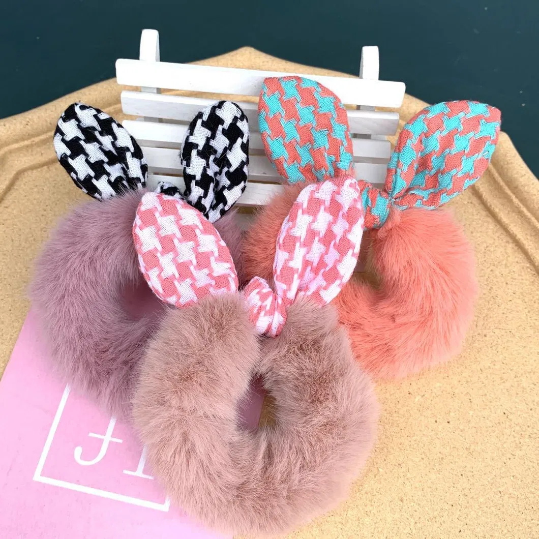 Bowknot Plush Scrunchies Hair Ties Elastics Soft Bow Knotted Rubber Bands Fur Hair Scrunchy Bobbles Ponytail Holder for Women Girls Thick Hair