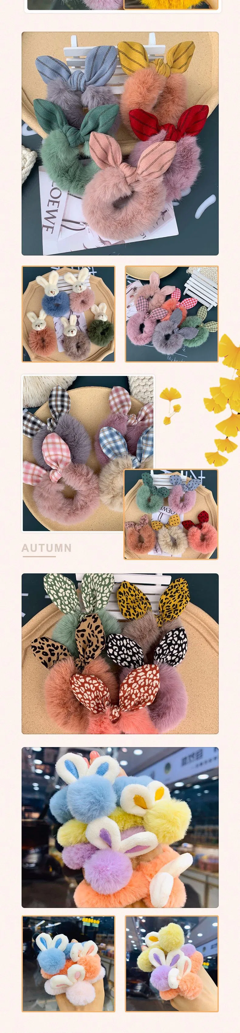 Bowknot Plush Scrunchies Hair Ties Elastics Soft Bow Knotted Rubber Bands Fur Hair Scrunchy Bobbles Ponytail Holder for Women Girls Thick Hair
