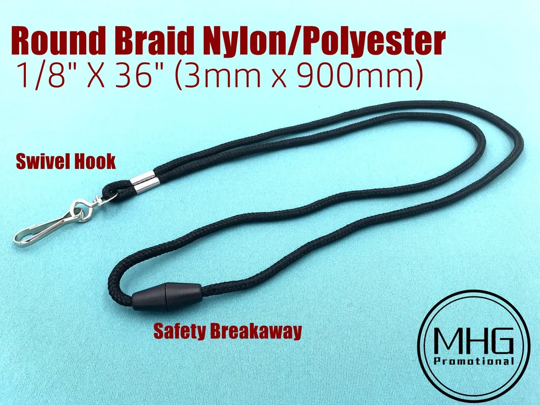 Braid Black 3mm Round Lanyards with Safety Lock Breakaway