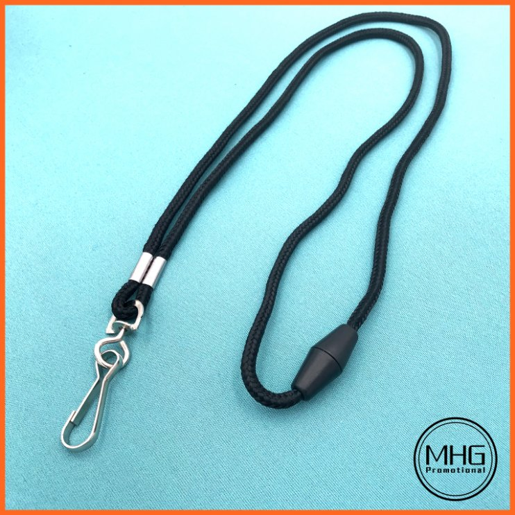 Braid Black 3mm Round Lanyards with Safety Lock Breakaway