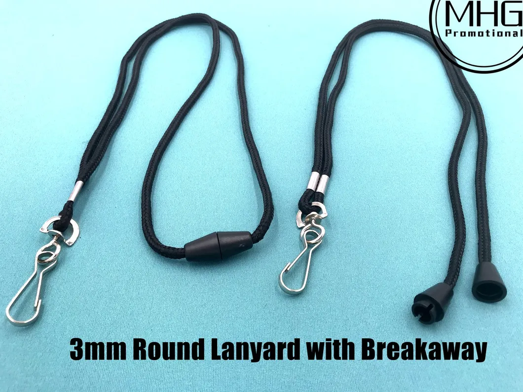 Braid Black 3mm Round Lanyards with Safety Lock Breakaway