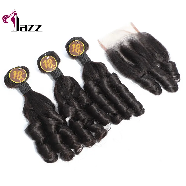 Brazilian Hair Fumi Curly 3 Bundles with 4 X 4 Closure Human Hair Bundles with Closure Lace Closure Human Hair Extension