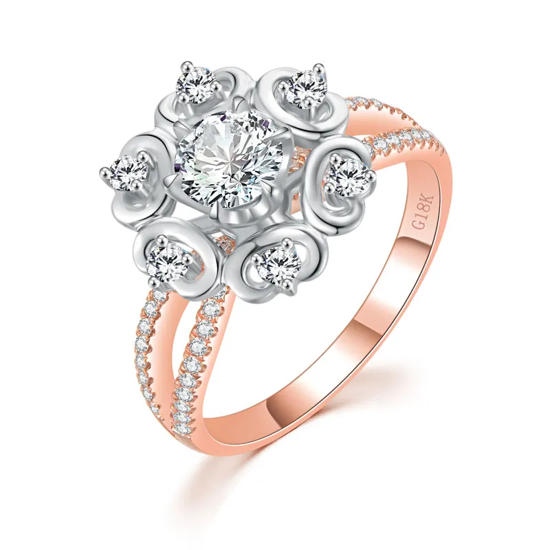 Central Flower Head of Real Gold Natural Diamond Rings or Pendants Jewelry