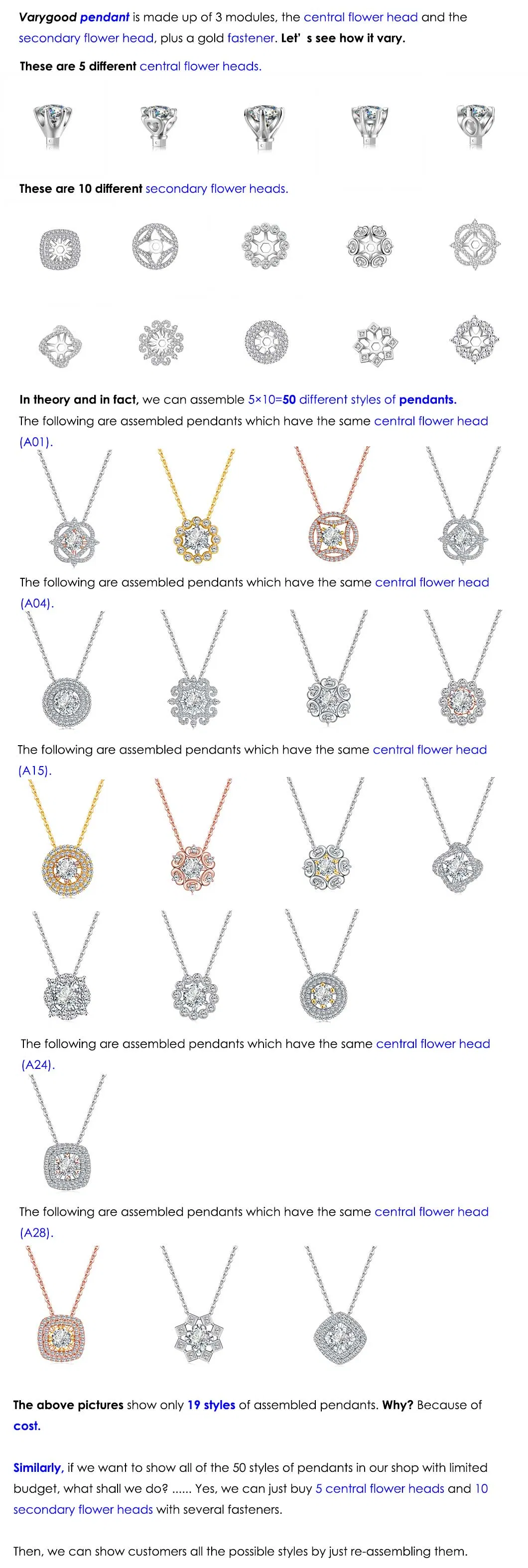 Central Flower Head of Real Gold Natural Diamond Rings or Pendants Jewelry