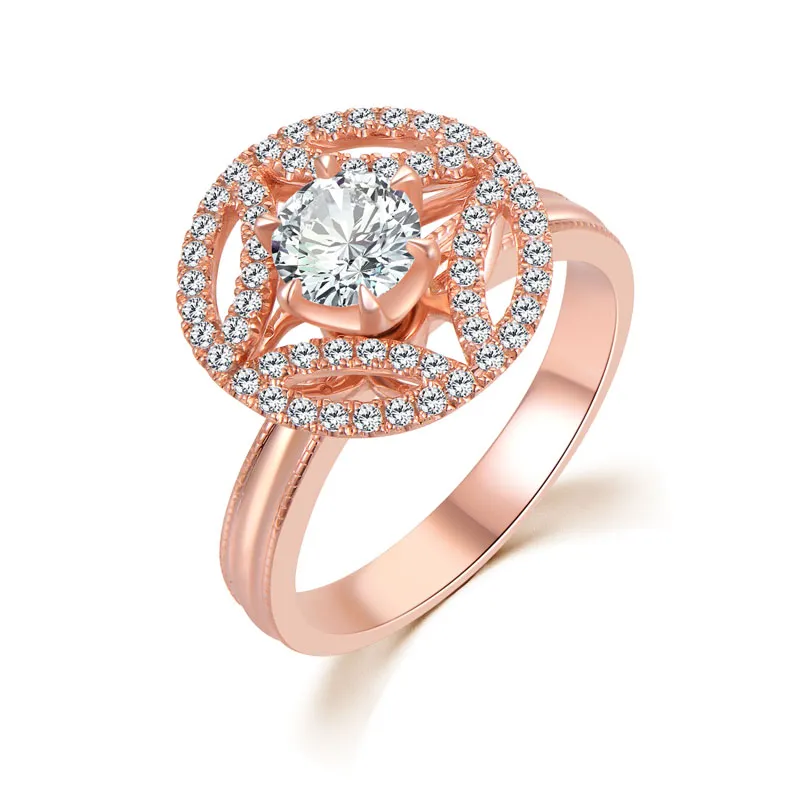 Central Flower Head of Real Gold Natural Diamond Rings or Pendants Jewelry