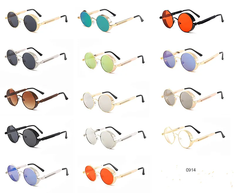 Classic Fashion Retro Steampunk Sunglasses Metal Frame Coating Glasses Unisex Round Sun Glasses