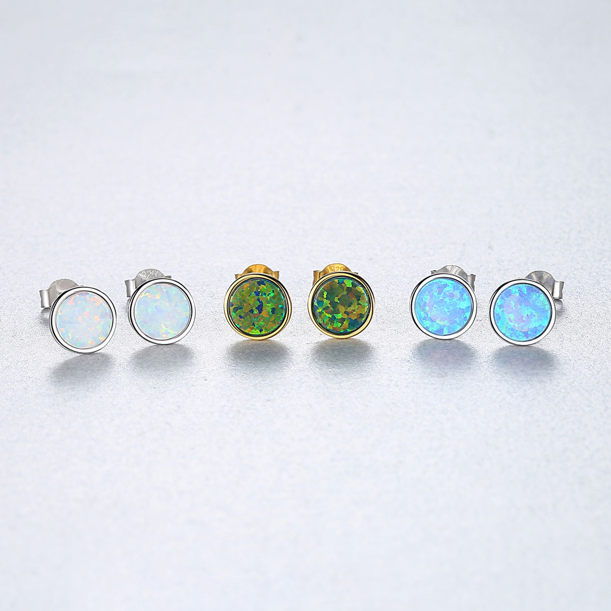 Classic Round 925 Sterling Silver Opal Stud Earrings
