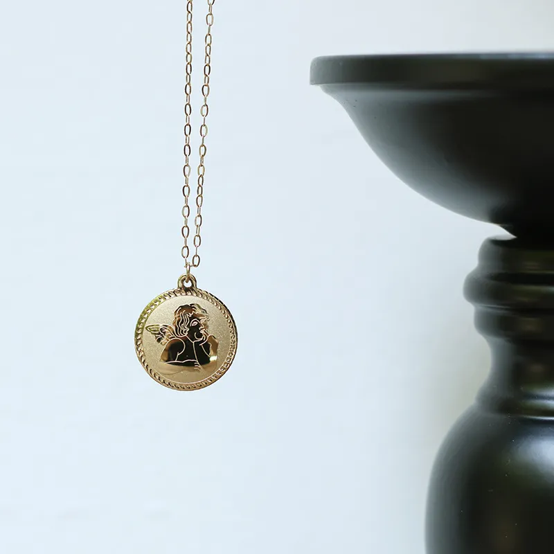 Custom Stainless Steel Women Jewelry Sublimation Gold Guardian Angel Wings Pendant Necklace