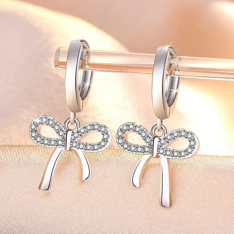 Cute Bow Ear Nail Dangle Hoop Earrings for Women Rose Gold Earring Hoops Jewelry