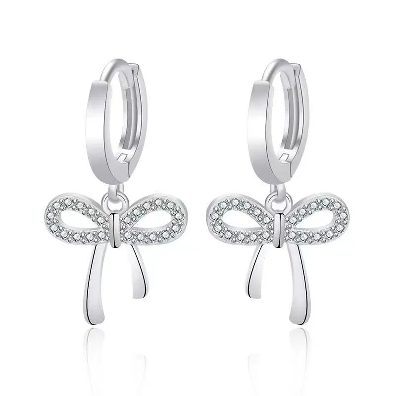 Cute Bow Ear Nail Dangle Hoop Earrings for Women Rose Gold Earring Hoops Jewelry