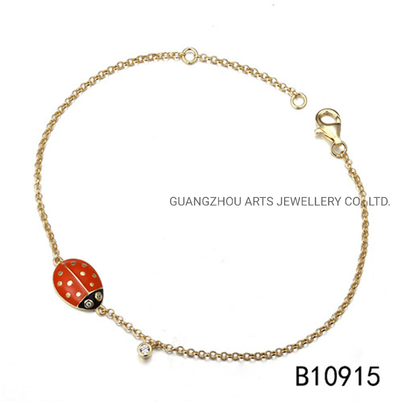 Cute Gift for Girls Ladybird Enamel Silver Bracelet