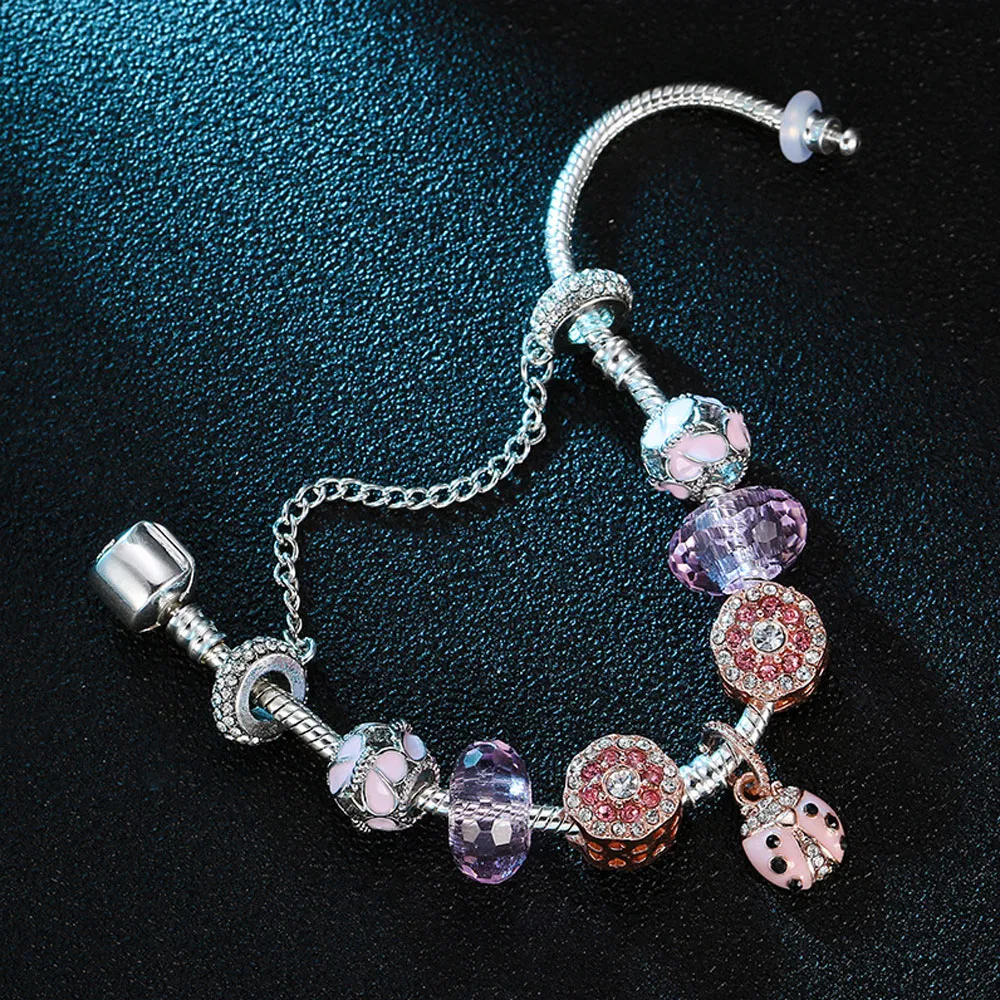 Cute Ladybird Charm Bracelets Little Girl Beetle Charm Bracelet for Kids