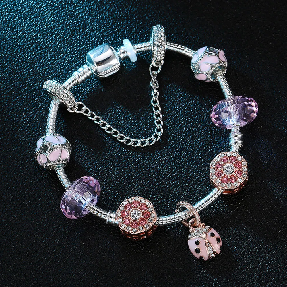 Cute Ladybird Charm Bracelets Little Girl Beetle Charm Bracelet for Kids
