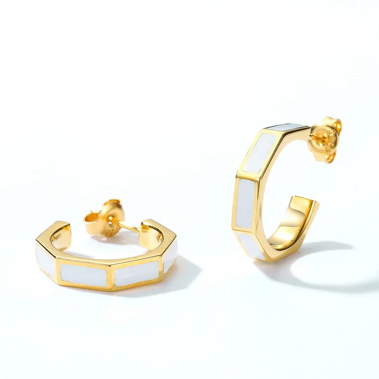 Dainty Minimalist Huggie Piercing Gold Colored C Shape Earrings New Design Statement White Enamel Open Hoop Earrings