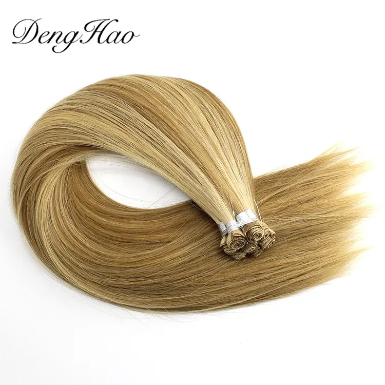 Denghao 100% Brazilian Virgin Human Remy Hair Hand Tied Weft Extensions with Cuticle Aligned