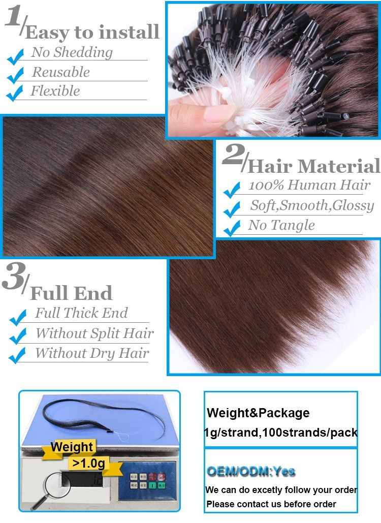Denghao Factory Unprocessed High Quality 100% Human Hair Micro Ring Hair Extension
